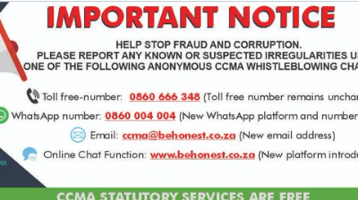 CCMA encourages use of whistleblower hotline